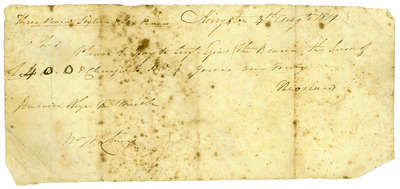 Note Authorizing Payment to Sergt. [Ozies] signed by T. Leonard- 1814