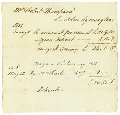 Bill of Account from Mr. Robert Thompson to John Symington- 1815