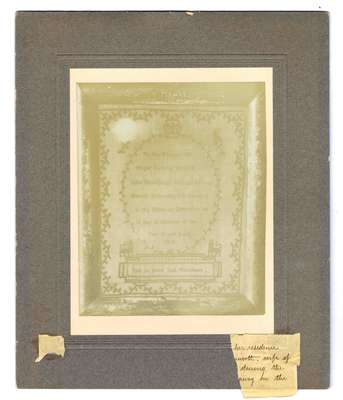 Photograph of needlework sample by Esther Borden Lippencott, wife of Col. George Denison