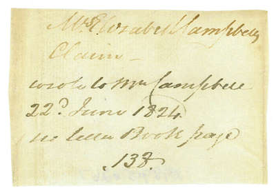 Note Concerning a Letter Written to Mrs. Elizabeth Campbell- June 22, 1824