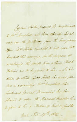 Memo Authorizing a Ration OF Fuel and Candles to Mrs. Elizabeth Campbell- February 19, 1814