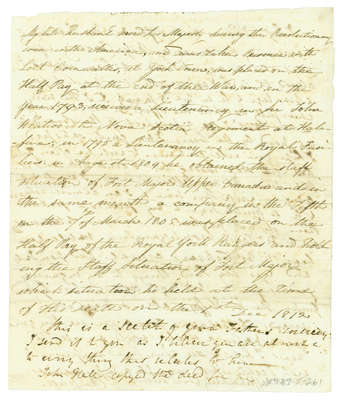 Letter from Mrs. Elizabeth Campbell to Her Son Discussing her Husband Fort Major Donald Campbell- 1813