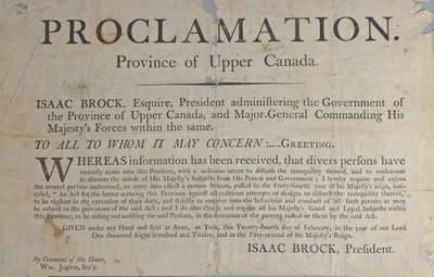 Proclamation, Upper Canada by Sir Isaac Brock- 1812