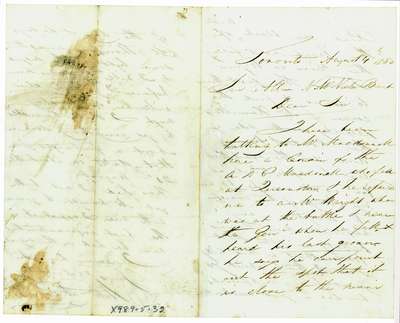 Letter from William Thomas, architect of the Brock Monument, to Sir Allan McNabb- August 4, 1860