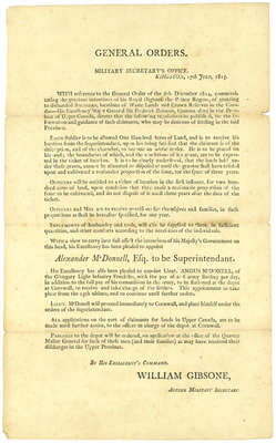 General Orders from the Military Secretary's Office Regarding Land Grants to Soldiers and Officers- July 17, 1815