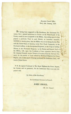 Notice Regarding Land Grants for Militia- January 19, 1820