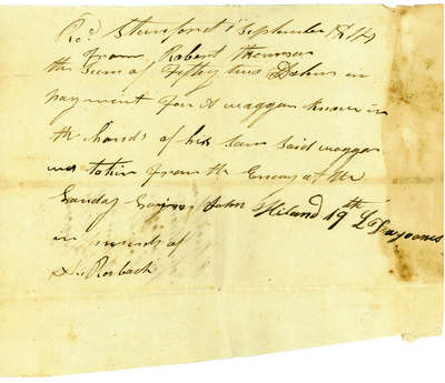 Receipt for Purchase of a 'Waggon' by Robert Thompson- 1814