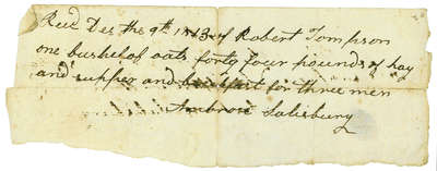 Receipt for Purchase of Food for 3 Men by Robert Thompson- December 9th, 1813