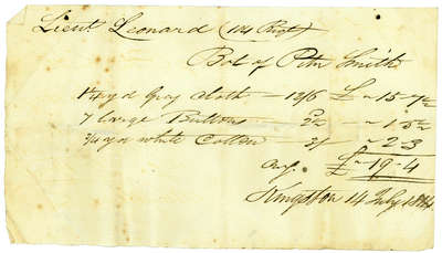 Bill of Account to Lt. Leonard- July 14, 1814