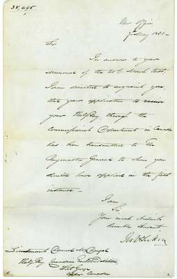 Letter from the War Office to Lieut. Daniel McDougal Regarding his Half Pay for the Canadian Embodied Militia- March 27, 1813