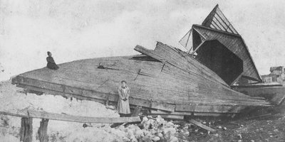 Niagara Wharf, damage caused by 1909 ice jam.