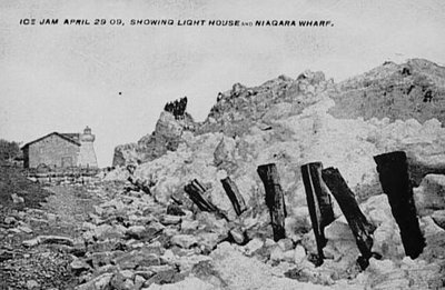 Lighthouse and Wharf during Ice Jam.