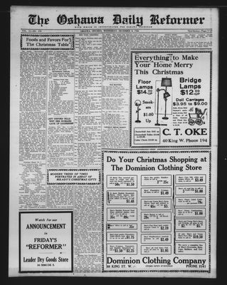 Oshawa Daily Reformer, 8 Dec 1926