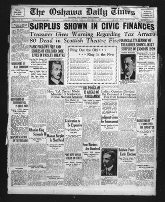 Oshawa Daily Times, 31 Dec 1929