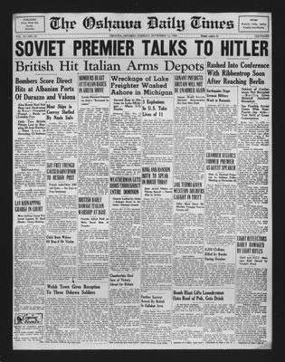 Oshawa Daily Times, 12 Nov 1940