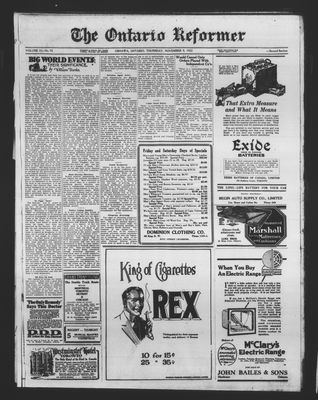 Ontario Reformer, 9 Nov 1922