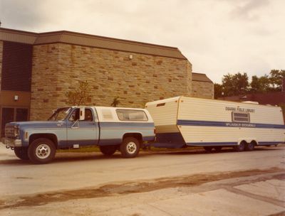 New Bookmobile beside the McLaughlin library