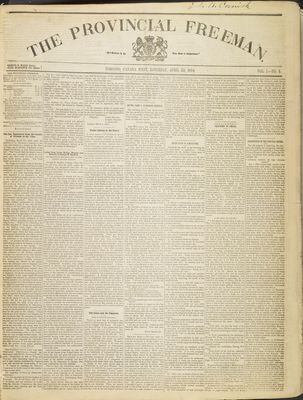 Provincial Freeman (Toronto and Chatham, ON), 22 Apr 1854