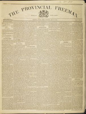 Provincial Freeman (Toronto and Chatham, ON), 13 May 1854