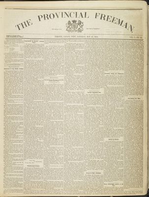 Provincial Freeman (Toronto and Chatham, ON), 27 May 1854