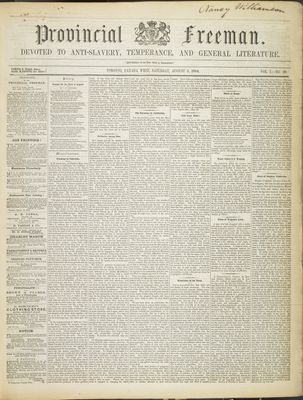 Provincial Freeman (Toronto and Chatham, ON), 5 Aug 1854