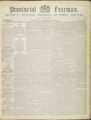 Provincial Freeman (Toronto and Chatham, ON), 12 Aug 1854