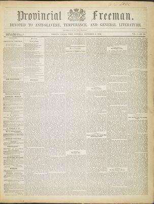 Provincial Freeman (Toronto and Chatham, ON), 2 Sep 1854