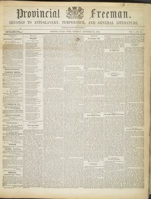 Provincial Freeman (Toronto and Chatham, ON), 16 Sep 1854