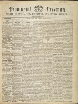 Provincial Freeman (Toronto and Chatham, ON), 14 Oct 1854