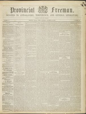 Provincial Freeman (Toronto and Chatham, ON), 28 Oct 1854