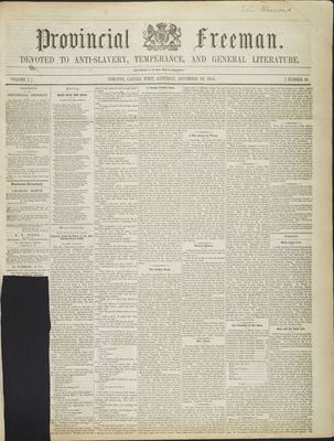 Provincial Freeman (Toronto and Chatham, ON), 25 Nov 1854