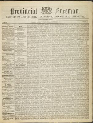 Provincial Freeman (Toronto and Chatham, ON), 9 Dec 1854