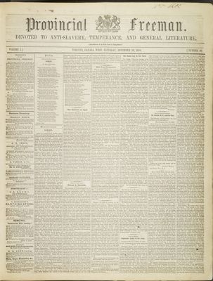 Provincial Freeman (Toronto and Chatham, ON), 23 Dec 1854