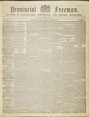 Provincial Freeman (Toronto and Chatham, ON), 17 Feb 1855