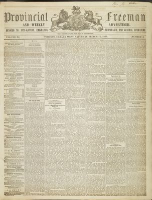 Provincial Freeman (Toronto and Chatham, ON), 17 Mar 1855