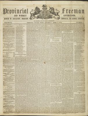 Provincial Freeman (Toronto and Chatham, ON), 7 Apr 1855