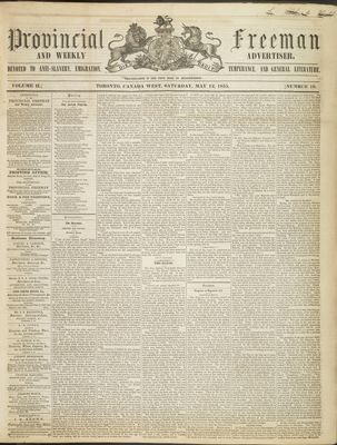 Provincial Freeman (Toronto and Chatham, ON), 12 May 1855