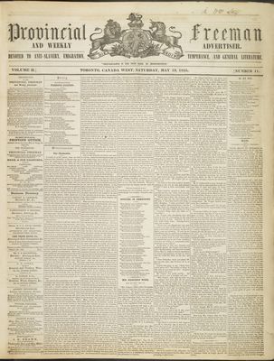 Provincial Freeman (Toronto and Chatham, ON), 19 May 1855