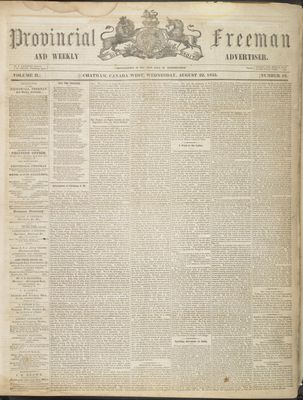 Provincial Freeman (Toronto and Chatham, ON), 22 Aug 1855