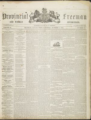 Provincial Freeman (Toronto and Chatham, ON), 6 Oct 1855