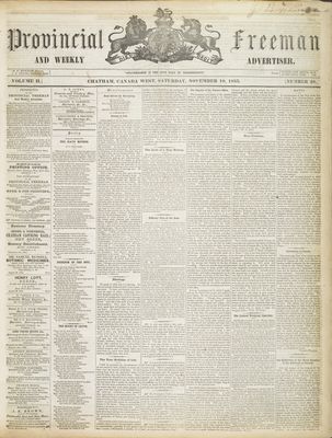 Provincial Freeman (Toronto and Chatham, ON), 10 Nov 1855