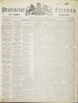 Provincial Freeman (Toronto and Chatham, ON), 8 Dec 1855