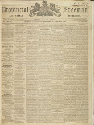 Provincial Freeman (Toronto and Chatham, ON), 22 Dec 1855