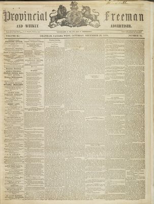 Provincial Freeman (Toronto and Chatham, ON), 29 Dec 1855