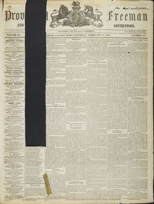 Provincial Freeman (Toronto and Chatham, ON), 2 Feb 1856