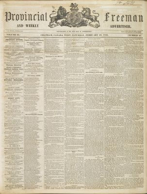 Provincial Freeman (Toronto and Chatham, ON), 23 Feb 1856