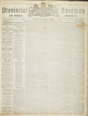 Provincial Freeman (Toronto and Chatham, ON), 12 Apr 1856