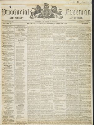 Provincial Freeman (Toronto and Chatham, ON), 19 Apr 1856