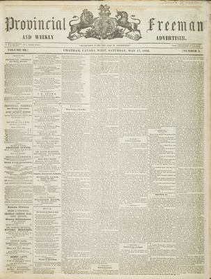 Provincial Freeman (Toronto and Chatham, ON), 17 May 1856