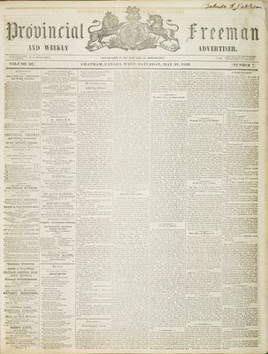 Provincial Freeman (Toronto and Chatham, ON), 31 May 1856